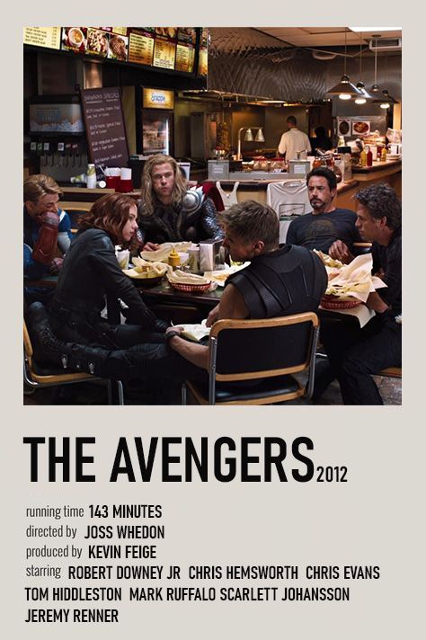 a group of people sitting around a table with food in front of them and the words, the avengers 2012 written on it