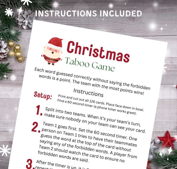 the instructions for christmas tabo game