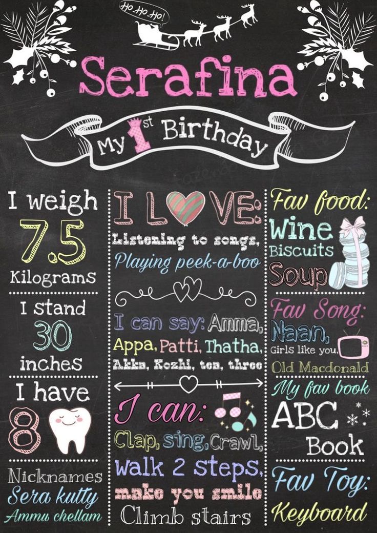 a chalkboard sign that says serafina my 1st birthday and i love it