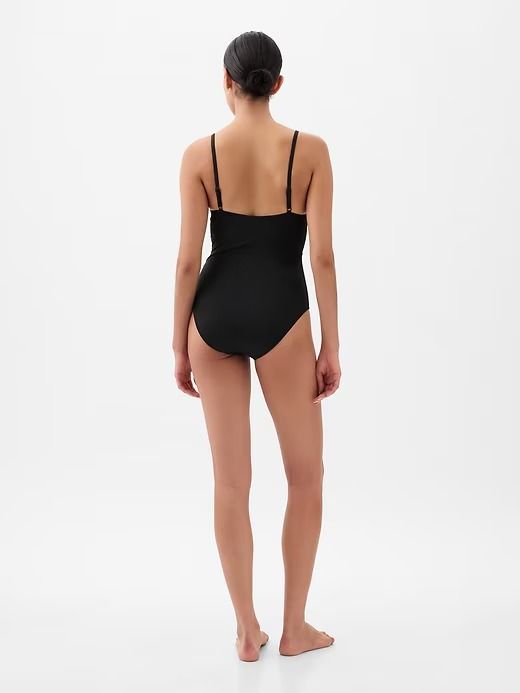 Tie-Knot Cutout One-Piece Swimsuit | Gap Seamless Underwire Bodysuit For Summer, Stretch Bodysuit With Spaghetti Straps For Beach Season, Stretch Swimwear With Crisscross Spaghetti Straps, Beachwear Tankini With Spaghetti Straps And Lined Body, Fitted Swimwear With Crisscross Straps And Underwire, Seamless Spaghetti Strap Tankini For Beachwear, Summer Bodysuit With Crisscross Spaghetti Straps, Stretch Bodysuit With Spaghetti Straps For Pool, Vacation Bodysuit With Spaghetti Straps