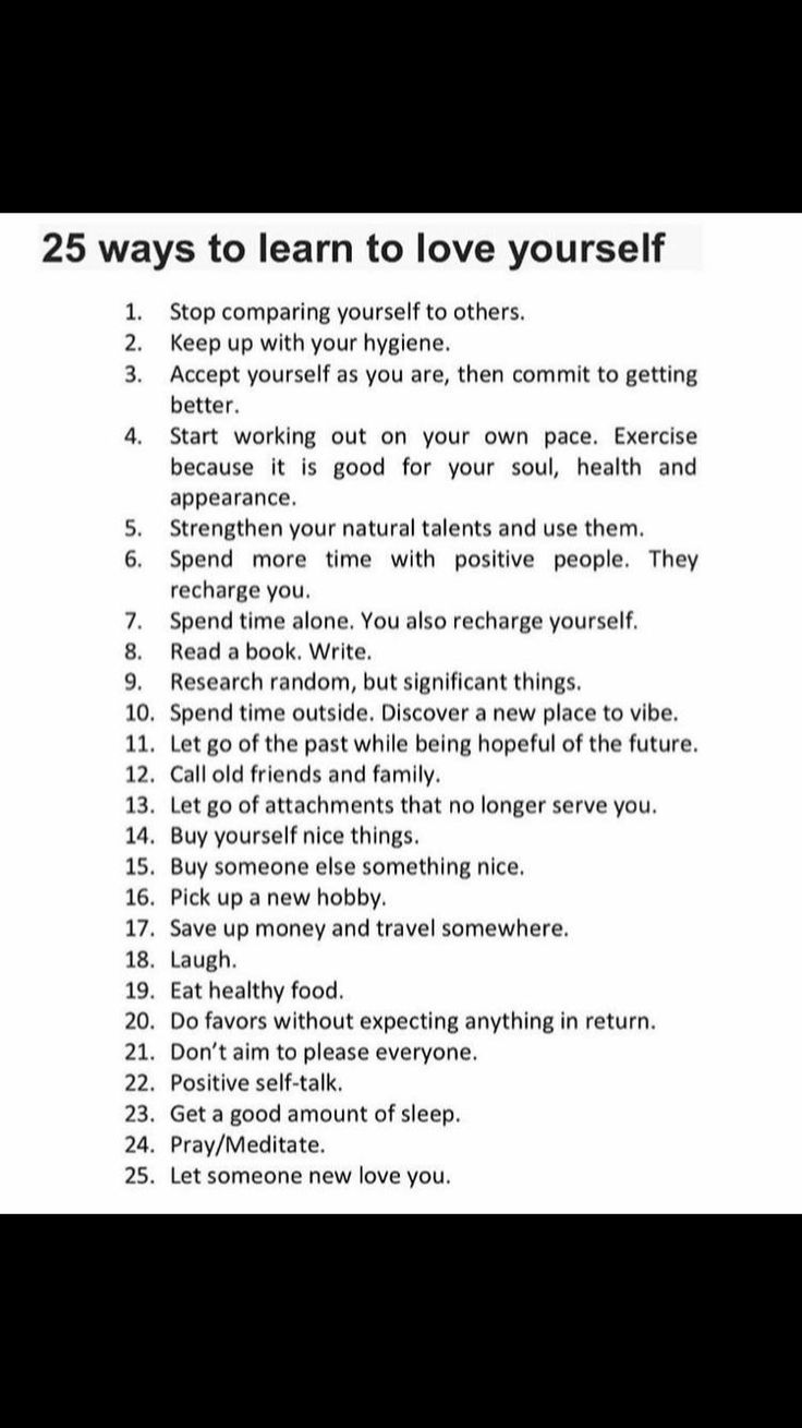 the 25 ways to learn to love yourself with pictures and text on it, including an image