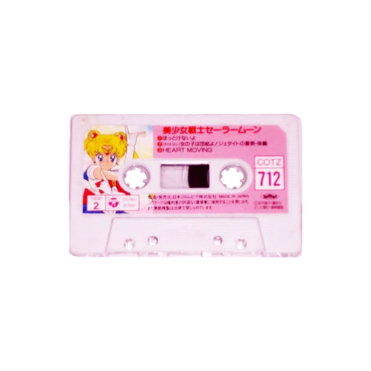 a pink cassette with an anime character on it