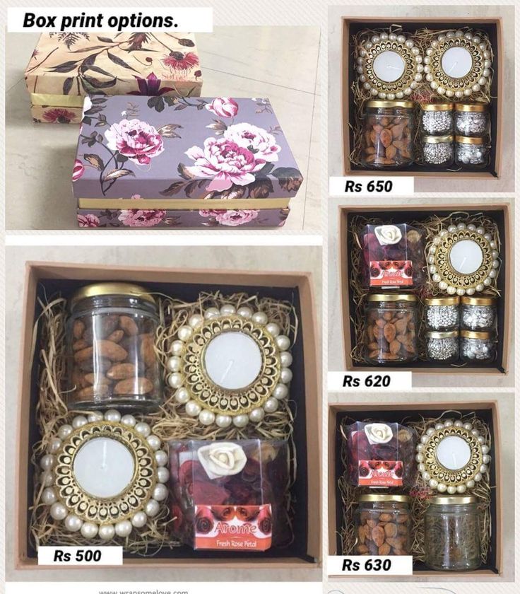 four boxes with different items in them and labeled on the bottom one box contains candles