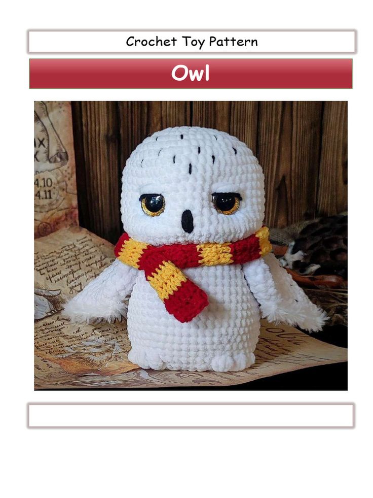 crochet toy pattern owl with scarf