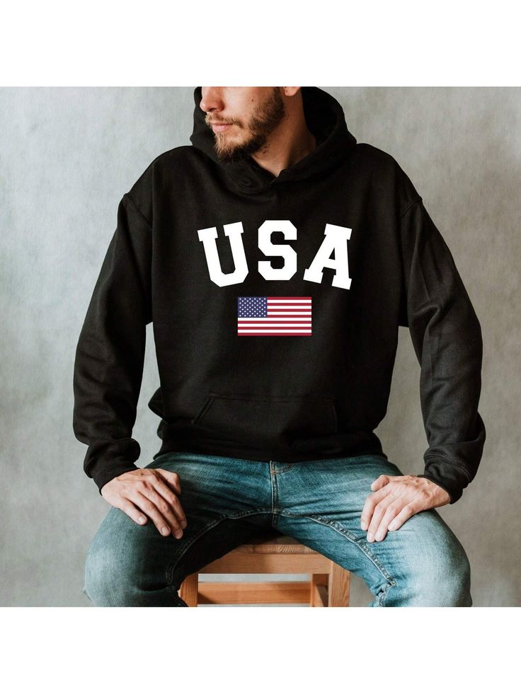 80 oz; 50% cotton, 50% polyester (Fabric composition may vary by color)
Two-ply hood with grommets, dyed-to-match drawcord & low-pill fleece
Double needle stitching; Pouch pocket; Unisex sizing
Care: Machine wash cold; Tumble dry lowUSA Flag Sweatshirt, USA Unisex Sweatshirt, America USA Flag Sweatshirt, American Flag Hoodie, July 4th Shirt, Forth Of July,Patriotic Shirt Black Casual  Long Sleeve  Colorblock,Geometric,Letter,Flag    Men Clothing, size features are:Bust: ,Length: ,Sleeve Length: Hooded Cotton T-shirt For Sports, Winter Hooded T-shirt With Letter Print, Cotton Fan Apparel Hoodie With Letter Print, Cotton Hoodie With Letter Print Fan Apparel, Cotton Hoodie With Letter Print For Fans, Cotton Hooded Sweatshirt For Sports Events, Cotton Hoodie With Letter Print For Sports Events, Cotton Hoodie For Sports Events, Cotton Sportswear Hoodie