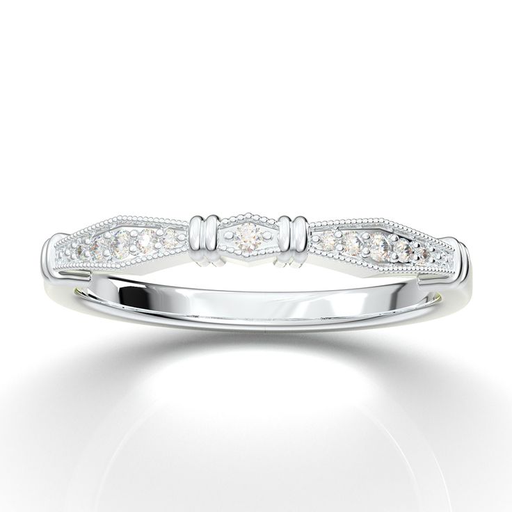 "White Gold Vintage Style Diamond Wedding Band from AurosiJewelsCouture TRY BEFORE YOU BUY! With our exclusive at home try on service. Learn more here: https://www.etsy.com/listing/481629574/ This art deco inspired diamond wedding band from Aurosi Jewels is a one of a kind, timeless masterpiece! The unique bar style setting and intricate shape of the motifs is accented with genuine diamonds that sparkle and dazzle to make it stand out amongst the crowd. There is milgrain etching to give a vintage style design, while the construction and shape of the ring make it elegant and classic. Available in white, yellow, and rose gold, as well as Platinum, this white gold vintage inspired wedding band will complete your engagement set and make her smile every time she looks down at her finger. Please Wedding Ring Matching, Vintage Inspired Wedding Band, Filigree Wedding Band, Gold Band Wedding Ring, Gold Ring Wedding, Wedding Band For Women, Contour Wedding Band, Ring Matching, Engagement Sets