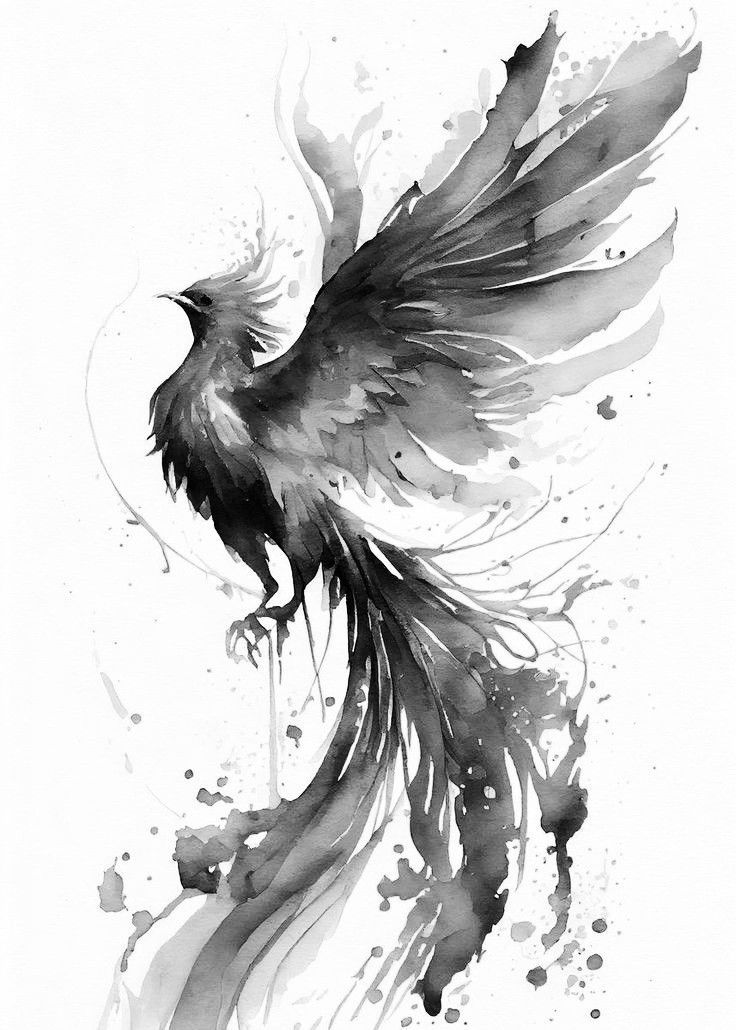 a black and white drawing of a bird