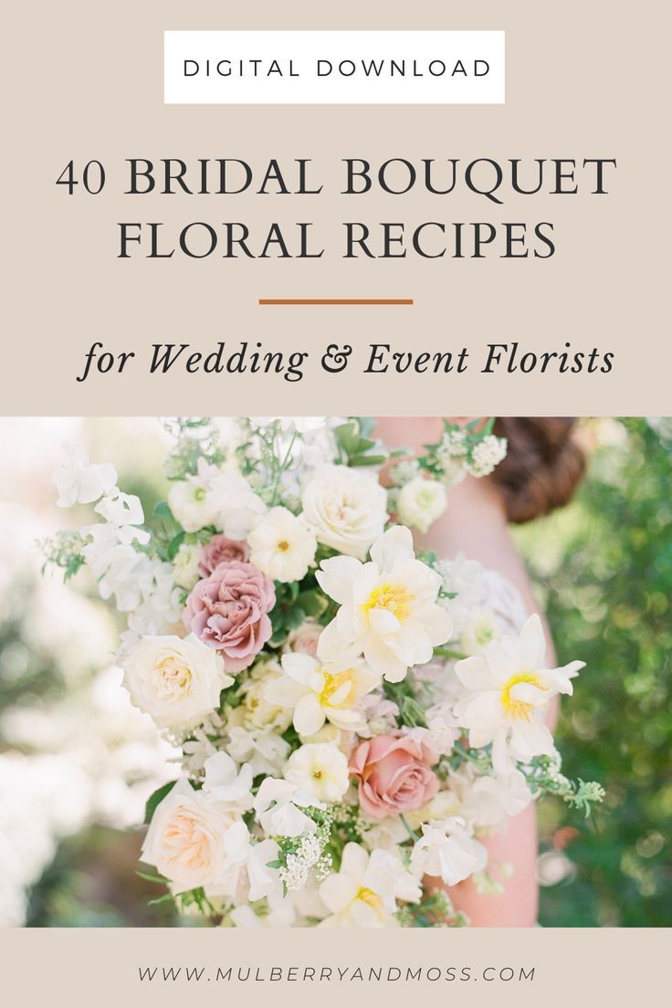 the front cover of 40 bridal bouquet floral recipes for wedding and event florists