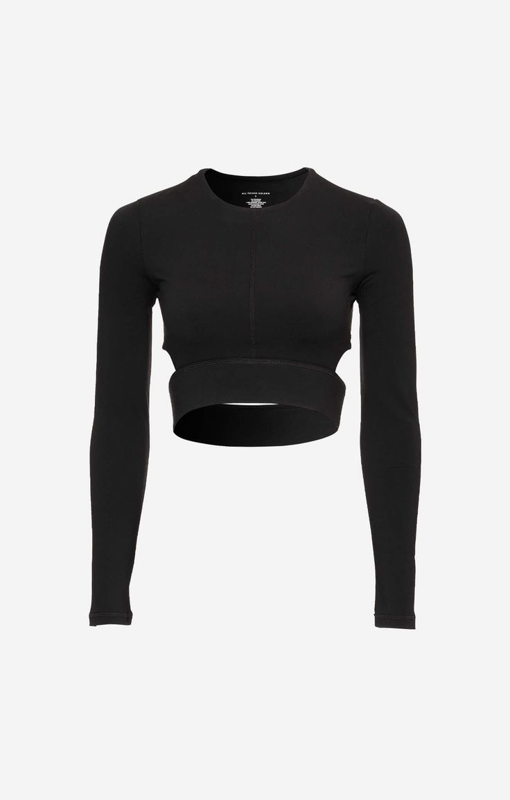 a black crop top with long sleeves