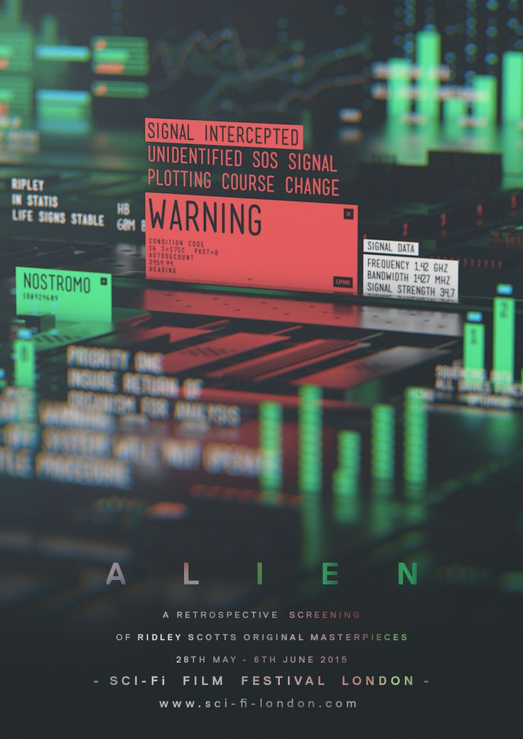 a poster with the words alien warning on it's front and back side, surrounded by data