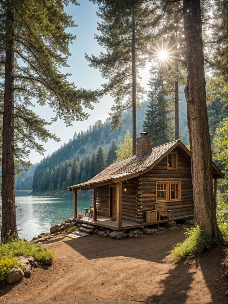 Sunlit Forest Hideaway 🌲🏠 Log Cabin Photography, Sunlit Forest, Tiny Log Cabins, Colorado Cabins, Timber Cabin, Little Cabin In The Woods, Summer Cabin, Secluded Cabin, Cabin In The Mountains