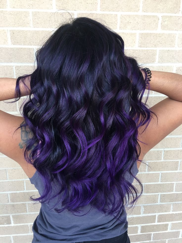 Deep purple balayage on a brunette! It’s exactly what I wanted 💜 Purple Balayage On Dark Hair, Purple Balayage On Black Hair, Black With Purple Balayage, Purple Ombre Hair Color For Brunettes, Ombre Hair Color Purple, Dark Brown With Purple Balayage, Black To Purple Balayage, Purple Balayage Black Hair, Purple Bolyoge Hair