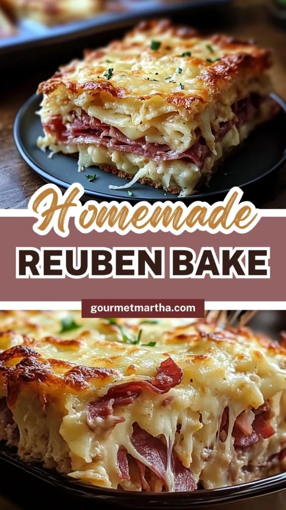 this homemade reuben bake is loaded with ham, cheese, and bacon it's ready to be eaten