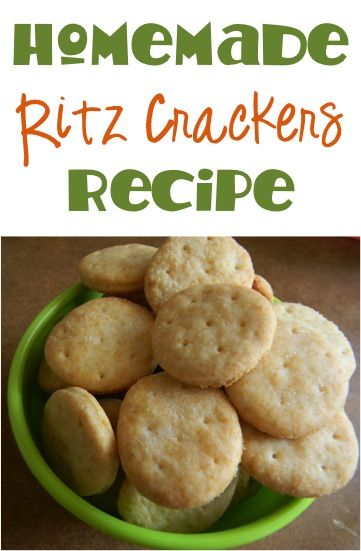 homemade ritz crackers recipe in a green bowl with the words, homemade ritz crackers recipe