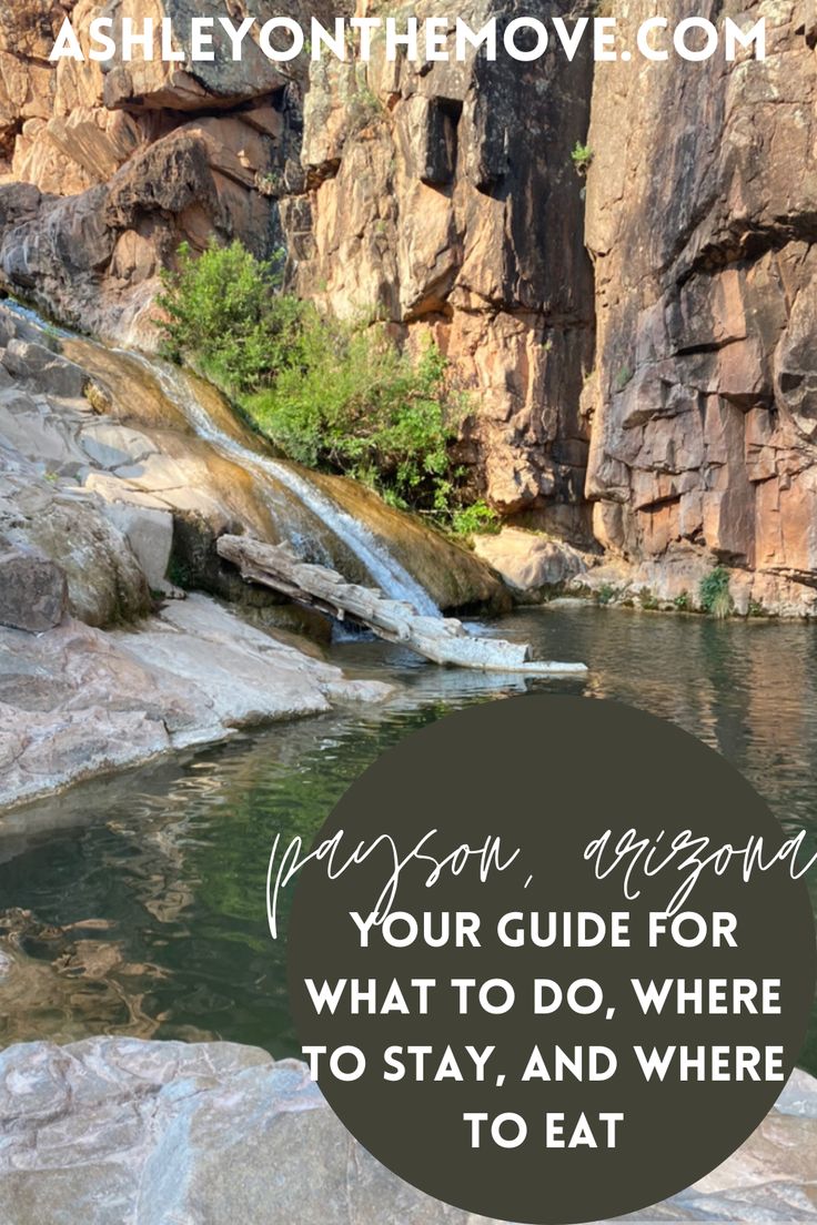 there is a waterfall and some rocks in the water with text overlay that says, your guide for what to do, where to stay and where to eat