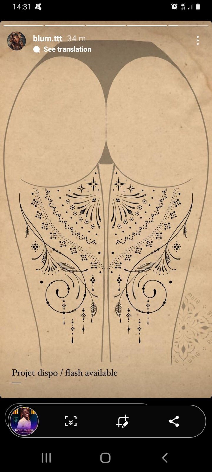 Back Lace Tattoos For Women, Ankle Tattoo Template, Women Pelvis Tattoo, Under Buttcheek Tattoo Women Mandala, Back Of Leg Mandala Tattoo, Under Bum Tattoo Women Mandala, Stretch Mark Tattoo Ideas, Lace Tattoo Thigh, Mandala Tattoo Buttocks