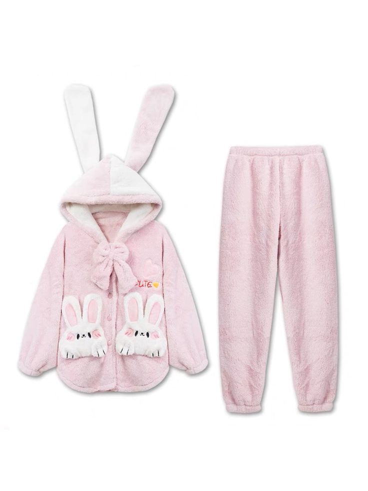 Pink Bunny Cozy Dreamy Winter Flannel Pajama Set-ntbhshop Winter Cozy Fit Cotton Sleepwear, Comfortable Long Sleeve Winter Sets, Cozy Spring Sleepwear For Pajama Party, Casual Winter Sleepwear Loungewear, Casual Winter Sleepwear For Loungewear, Casual Winter Loungewear Sleepwear, Casual Fall Sets For Sleepovers, Soft Sleepwear For Sleepovers In Fall, Soft Sleepwear For Sleepover In Fall