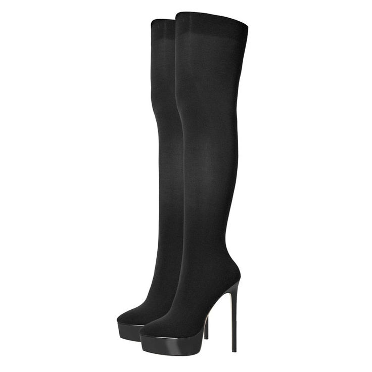 Women Over the Knee Boots Pointed Toe Black Platform High Heel Stiletto Stretch Sock Fashion Sexy Stocking Boots Fitted Black Platform Boots, Tall Fit Black Knee-high Boots With High Heels, Black Knee-high Boots With High Heel, Chic Black High-cut Heeled Boots, Tall Black Knee-high Boots With High Heel, High Cut Black Platform Boots For Club, Fitted High Cut Platform Boots, High Cut Black Boots For Winter, High Cut Black Winter Boots