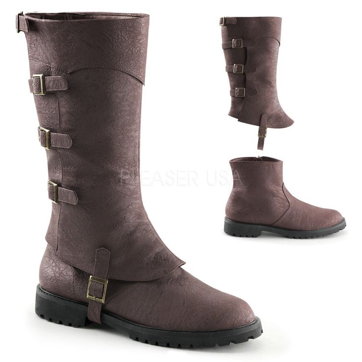 Men's Brown Renaissance Medieval Pirate Boots - Shoecup.com Warrior Outfits, Medieval Boots, Pirate Boots, Engineer Boots, Low Heel Boots, Costume Shoes, Halloween Costume Accessories, Boot Cuffs, Buckle Boots