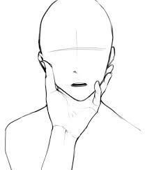 a drawing of a man holding his hand to his face