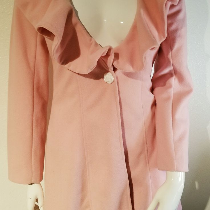 Adorable Trench Coat Light Pink! With Floral Button Brand Is A China Brand Purchased In China! Size Medium Brand New With Tags Feminine Fitted Blazer With Button Closure, Fitted Feminine Blazer With Button Closure, Elegant Collared Party Outerwear, Spring Evening Blazer With Buttons, Spring Evening Outerwear With Single Button, Single Button Evening Outerwear For Spring, Elegant Pink Button-up Blazer, Elegant Collared Outerwear For Day Out, Elegant Pink Outerwear With Buttons