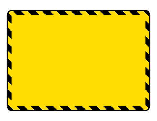 a yellow sign with black and white lines on it's sides, in the shape of a rectangle