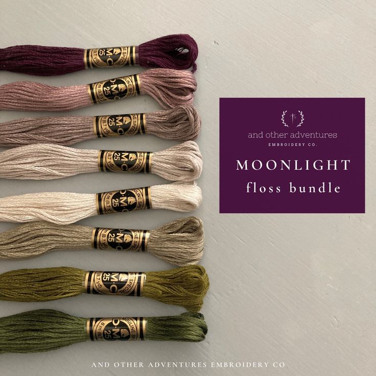 the moonlight floss bundle is shown in five different colors and features gold trims