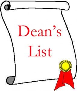 the dean's list logo with a red ribbon around it and a gold medal