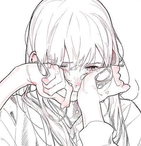 a drawing of a girl covering her face with her hand