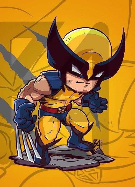 the wolverine cartoon character is running with his claws in one hand and holding two knives