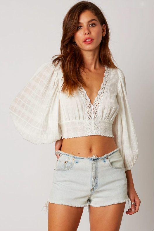 White Lace Crop Top White Lace Trim Top, Crop Top With Sleeves, White Boho Tops, Boutique Boho, White Lace Crop Top, Peasant Sleeve, Boho Crop Tops, Boho Boutique, Puff Sleeve Crop Top