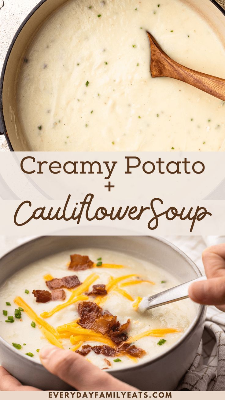 creamy potato and cauliflower soup in a bowl