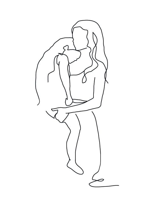 a continuous line drawing of a man holding a woman in his arms and looking at him