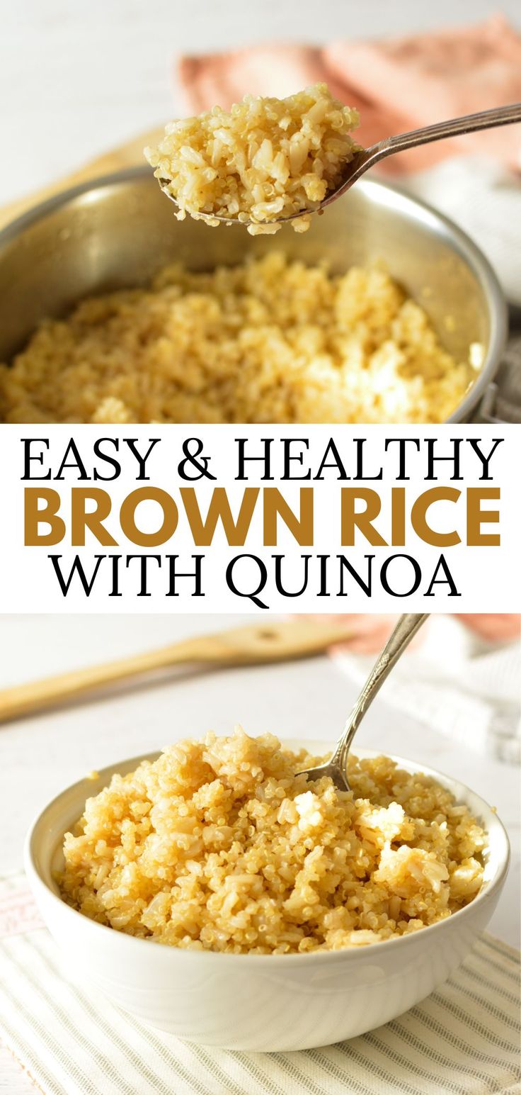 a spoonful of quinoa and brown rice. Brown Rice And Quinoa Recipe, Flavor Quinoa, Easy Brown Rice, Brown Rice And Quinoa, Quinoa In Rice Cooker, Healthy Brown Rice, Rice And Quinoa, Quinoa Rice, Brown Rice Recipes