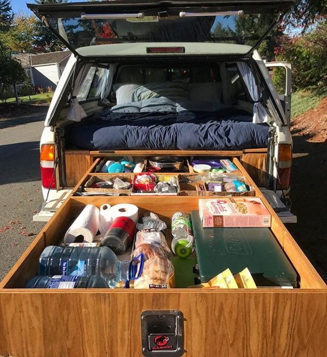 the back end of a van filled with items