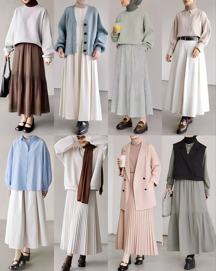 Fashion Inspo Outfits Hijab, Hijab Capsule Wardrobe, Modest Skirt Outfits Muslim, Outfit Kampus Hijab, Muslimah Outfit Ideas, Ootd Kuliah Hijab, Ootd Korean Style Hijab, Outfit Hijab Casual Rok, Outfit Kuliah Hijab