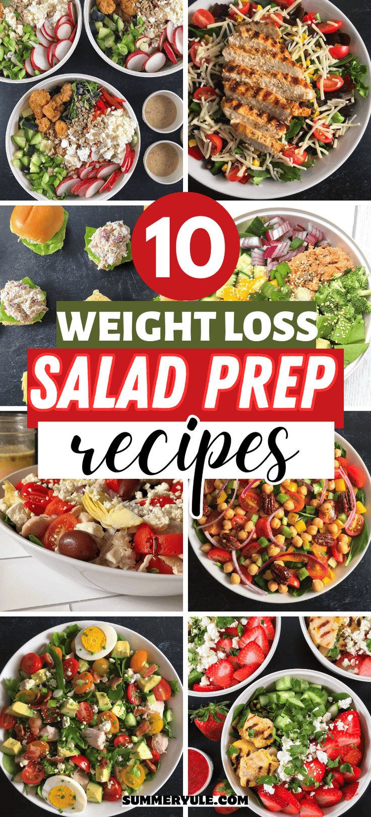 Whether you currently have a weight loss goal or are just in search of something fresh and delicious, you are going to love what I have for you today. These salads were some of my favorite meals to prep during my 70-lb weight loss journey. They're tasty, colorful, satisfying, and may help you achieve the calorie deficit you need to reach a weight loss goal! Loss Weight Salads, Salad Recipes Low Calorie, Salad Meal Prep Ideas, Meal Prep Salad Ideas, Easy Lunch Prep, Veggie Meal Prep, Healthy Dinner Salads, Prep Lunch, Salad Meal Prep