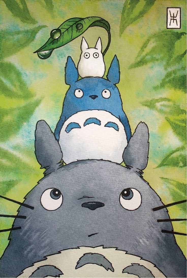 an image of totoro and other animals on top of each other