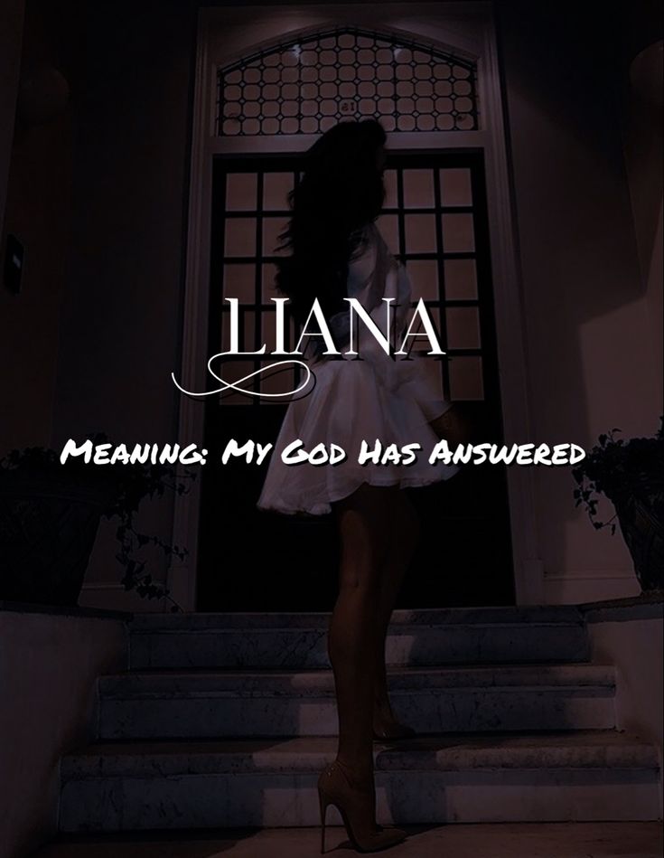 a woman standing in front of a door with the words ihana meaning my god has answered