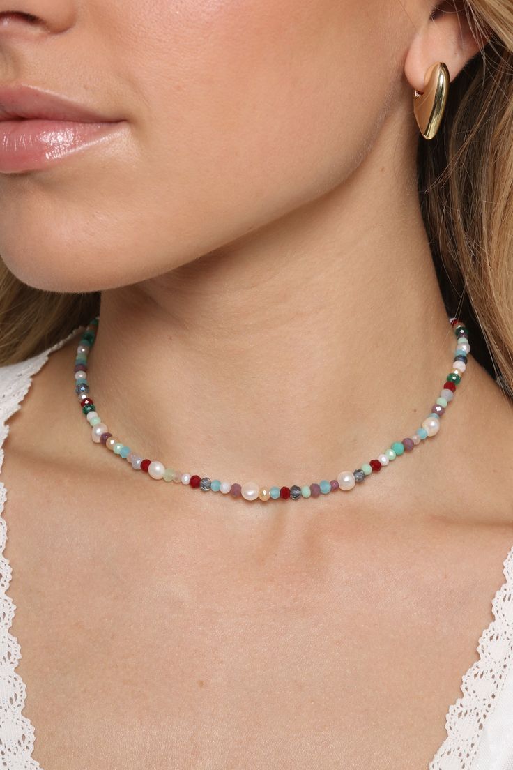 BLUE/M Party Beaded Strand Jewelry, Colorful Pearl Beaded Choker Necklace, Elegant Multicolor Beaded Necklaces For Beach, Elegant Multicolor Beaded Necklace For Beach, Elegant Colorful Beads For Beach, Festival Pearl Jewelry With Colorful Beads, Bohemian Pearl Faceted Beads, Bohemian Pearl Beaded Necklaces With Spacer Beads, Summer Party Necklace With Faceted Beads