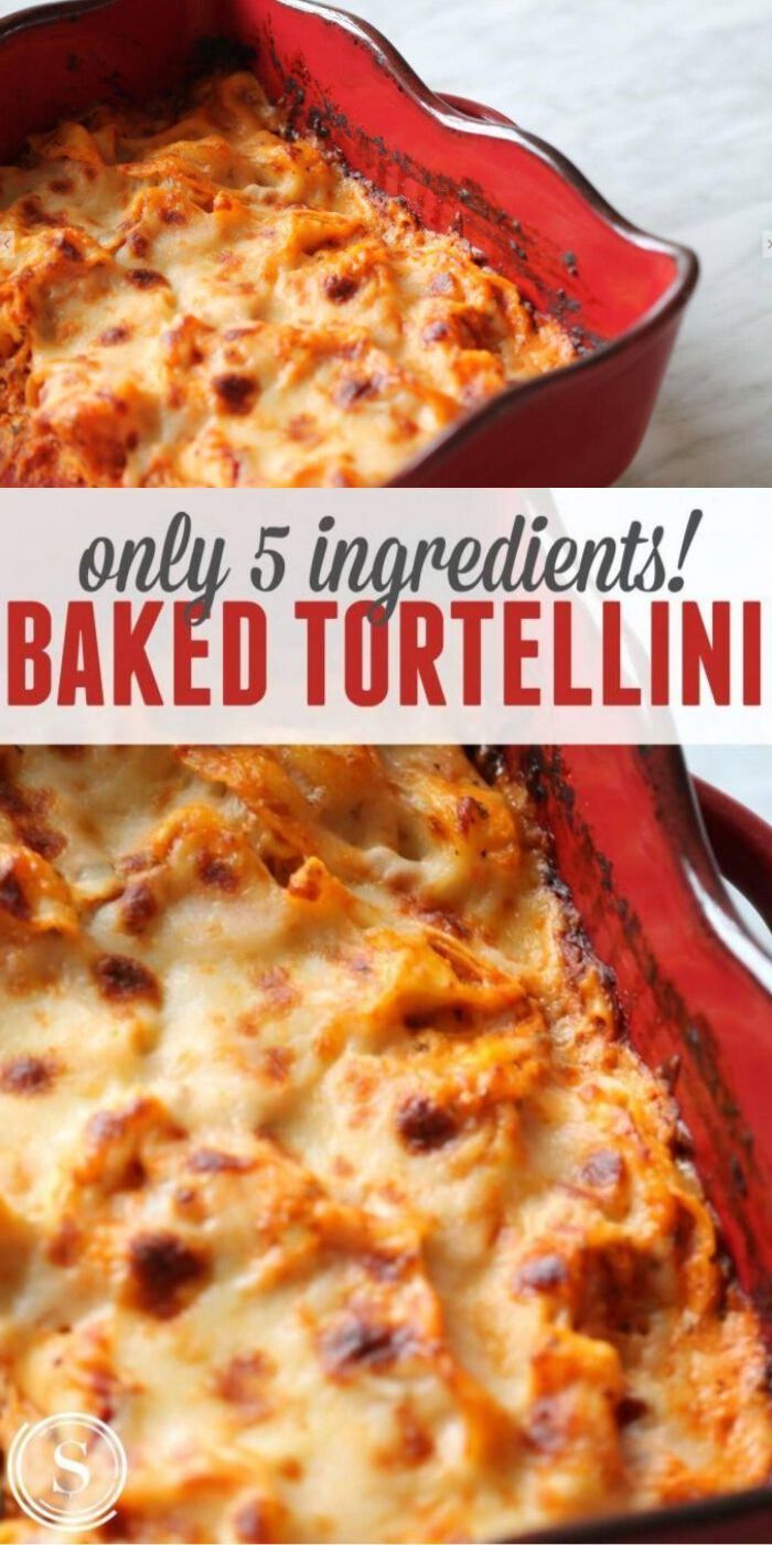 baked tortilla in a red casserole dish with text overlay