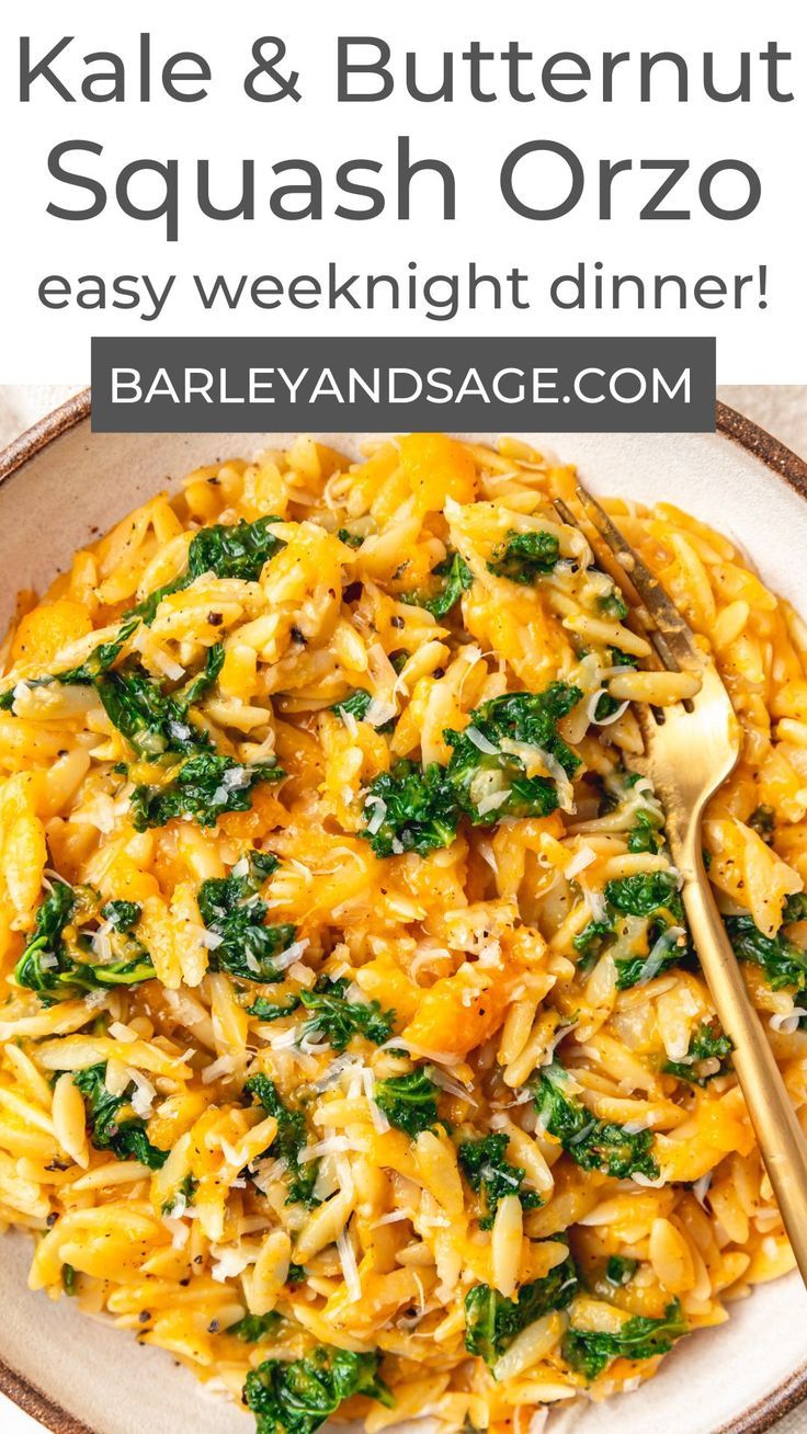 kale and butternut squash orzo is an easy weeknight dinner that's ready in under 30 minutes