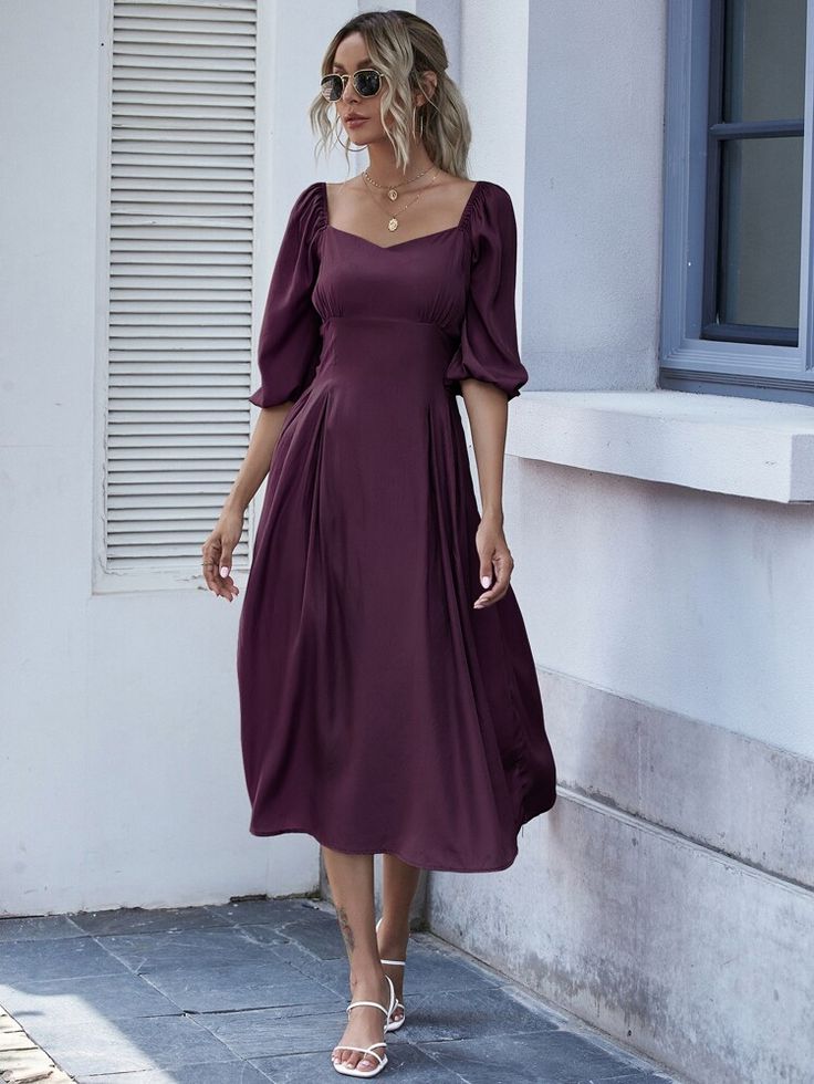 Free Returns ✓ Free Shipping On Orders $49+ ✓. Sweetheart Bishop Sleeve Midi Dress- Dresses at SHEIN. Party Dress Long Sleeve, Bishop Sleeve, Puff Sleeve Dresses, Vestido Casual, Midi Dress With Sleeves, Party Dress Long, Boho Maxi Dress, Two Piece Dress, Piece Dress