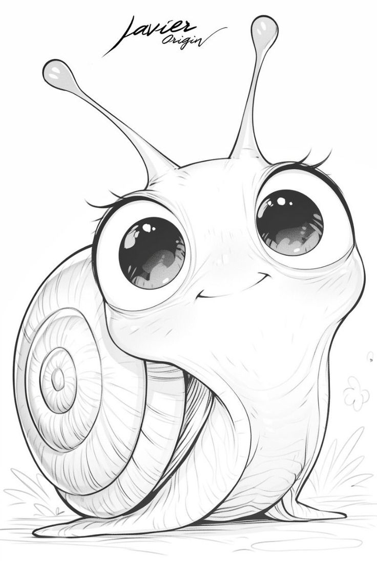 a drawing of a snail with big eyes