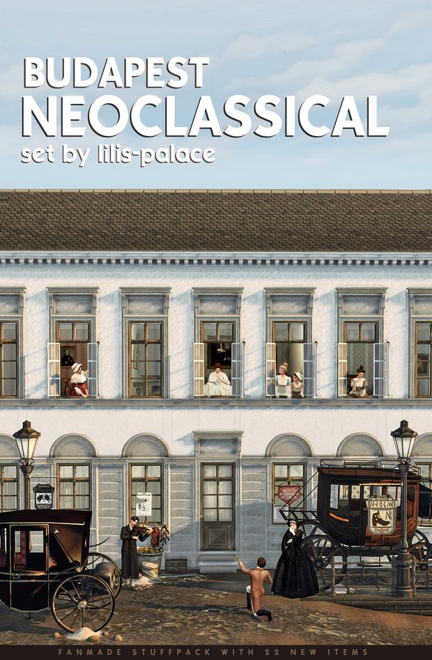 the front cover of budapest neo classical set by life - palace, with an image of people in carriages