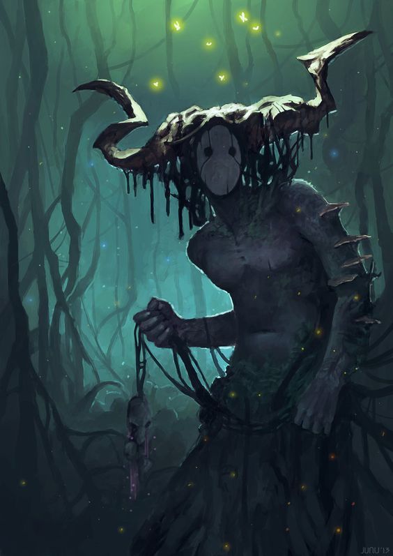 an illustration of a demon in the woods