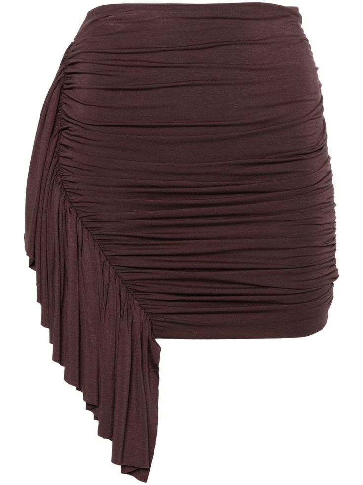 brown bamboo jersey texture ruched bodice ruffled detailing high-rise thigh-length straight hem Brown Skirt, Jersey Skirt, Versace Outfit, Yoko London, Ruched Bodice, Skirt Fits, Demi Fine Jewelry, Iconic Bags, Gathered Skirt