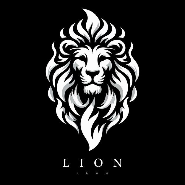 a lion's head on a black background with the word lion written below it