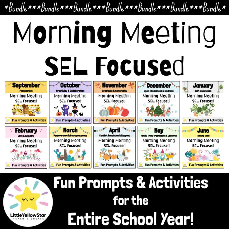 a poster with the words morning meeting sel focused and fun activities for the entire school year