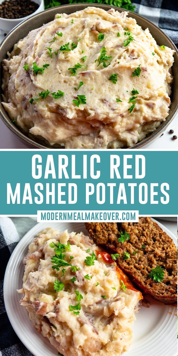 garlic red mashed potatoes with parsley on top